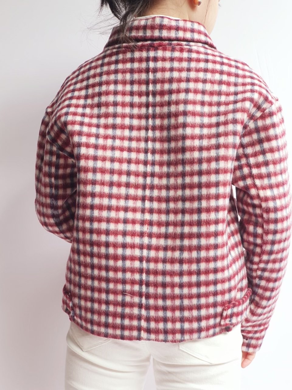 Áo dạ lông cừu khâu tay 2 màu kẻ size 140 / 150