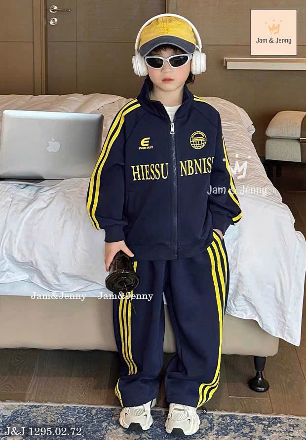 JJ 1295 - Bộ nỉ da cá Jam & Jenny kéo khóa Hiessu 2 màu bé trai size 2-12y