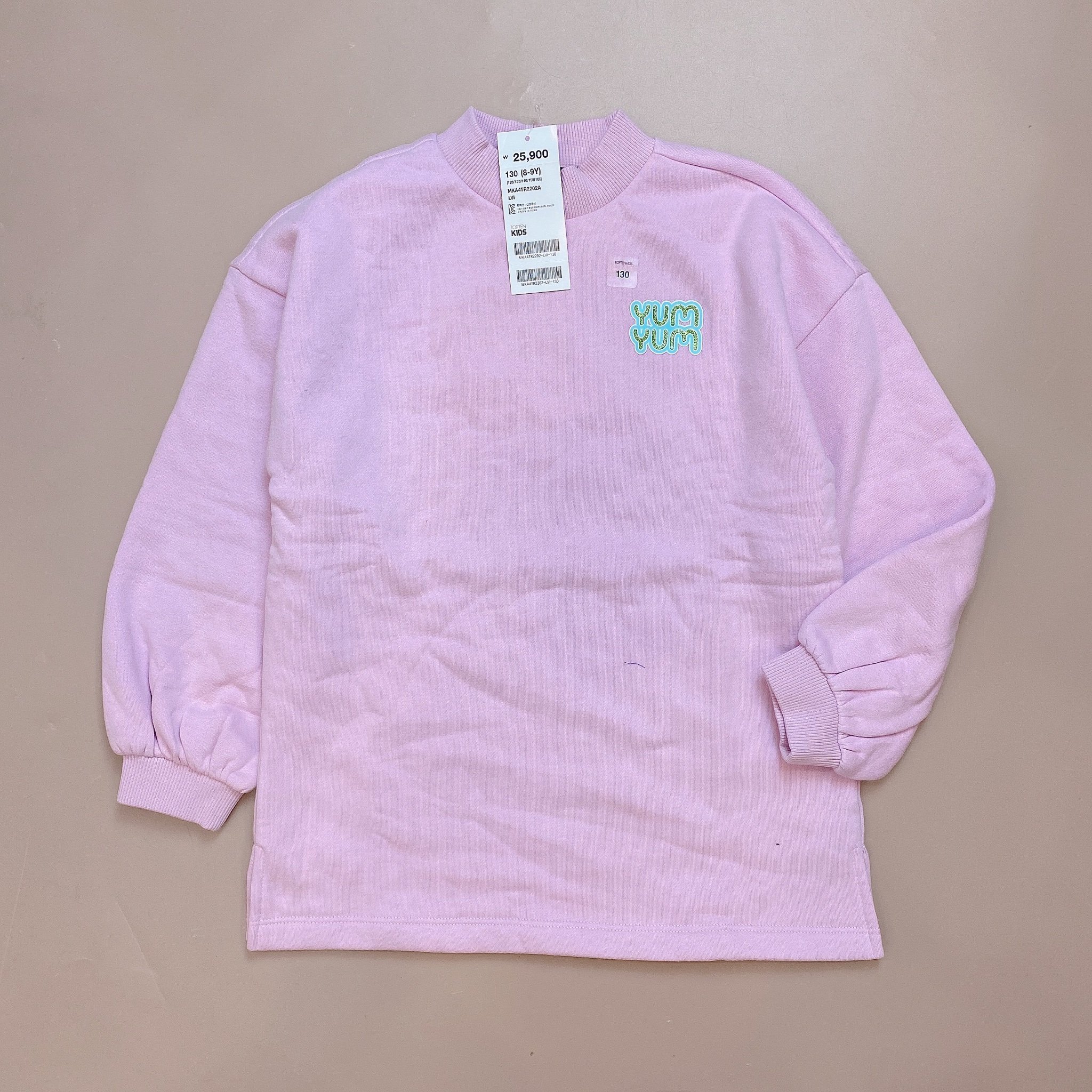 Áo váy nỉ bông Topten trơn màu ngực in hình tay nhún size 120 - 160