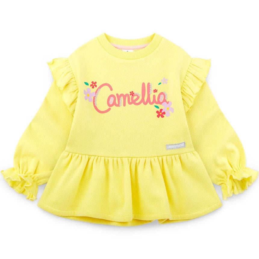 Áo nỉ lót lông Jelispoon bèo vai Camellia 2 màu vàng/hồng