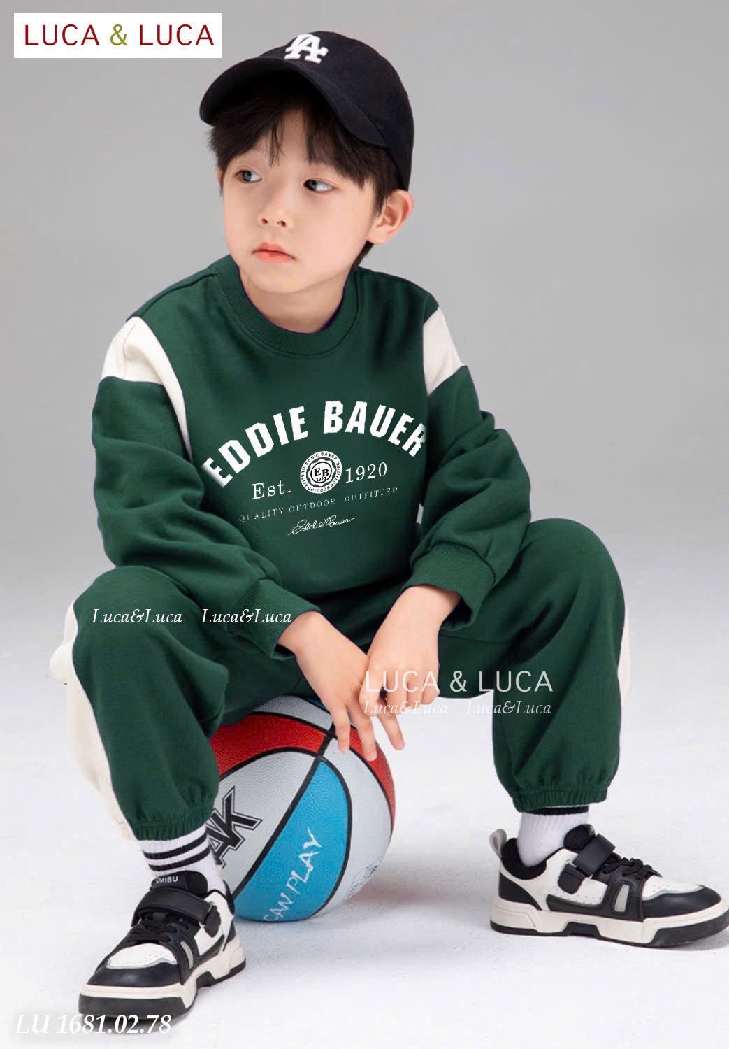 Lu 1681 - Bộ nỉ hai da Luca phối tay Eddie Bauer 2 màu bé trai size 2-12y