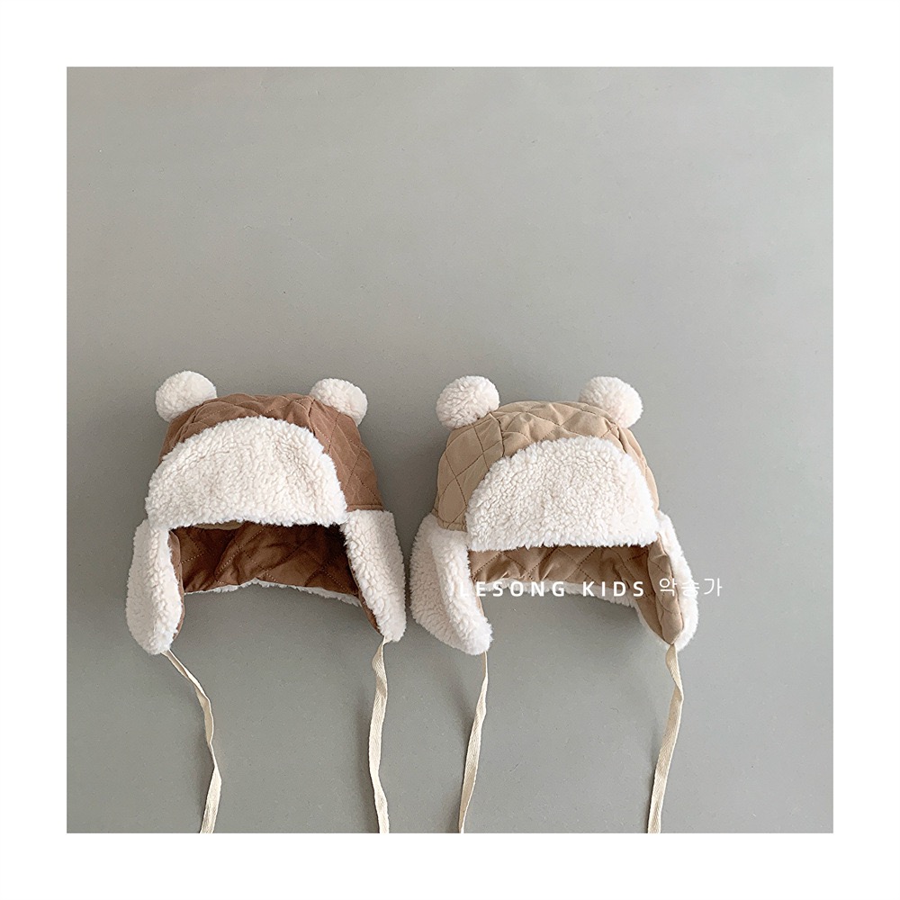 Mũ phi công chần bông tai gấu nhiều màu cho bé size 6m-2y