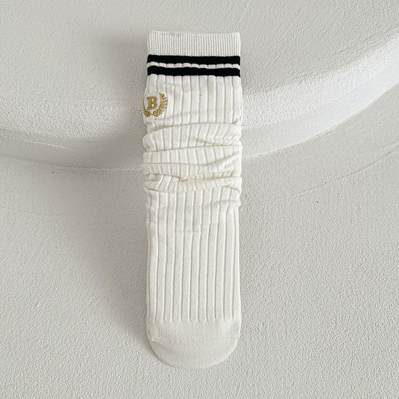 Tất cao cổ thêu B viền kẻ nhiều màu cho bé size 4-12y