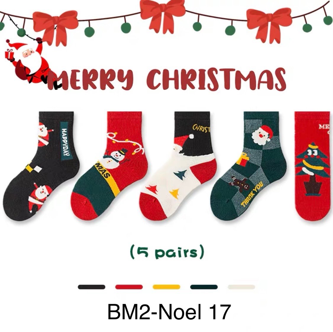Set 5 tất Noel BTBG size 3 - 12y ( Bảng màu 2 )