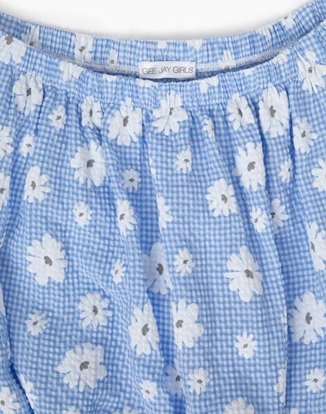 Áo croptop trễ vai bo chun hoa xanh/vàng BG