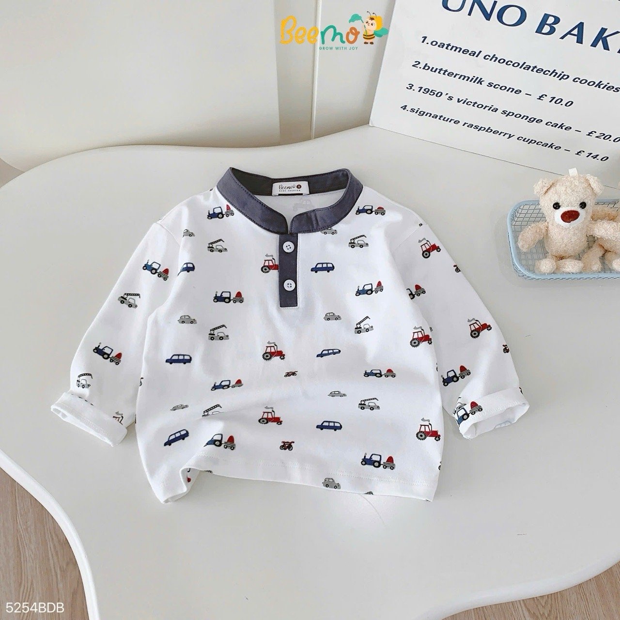 Bộ thun Beemo dài tay in tràn hình ô tô bé trai size 1-6y