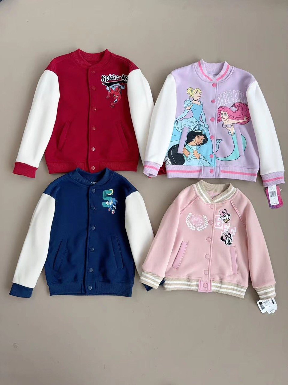 Áo khoác bomber nỉ bông Disney dư xịn nhiều màu cho bé size 3-10y