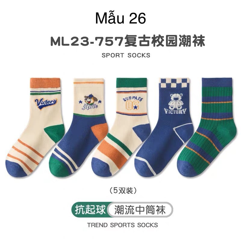 Set 5 tất Minliu Kids Socks nhiều hình Bé Trai size M - XXL ( 3 - 15y )