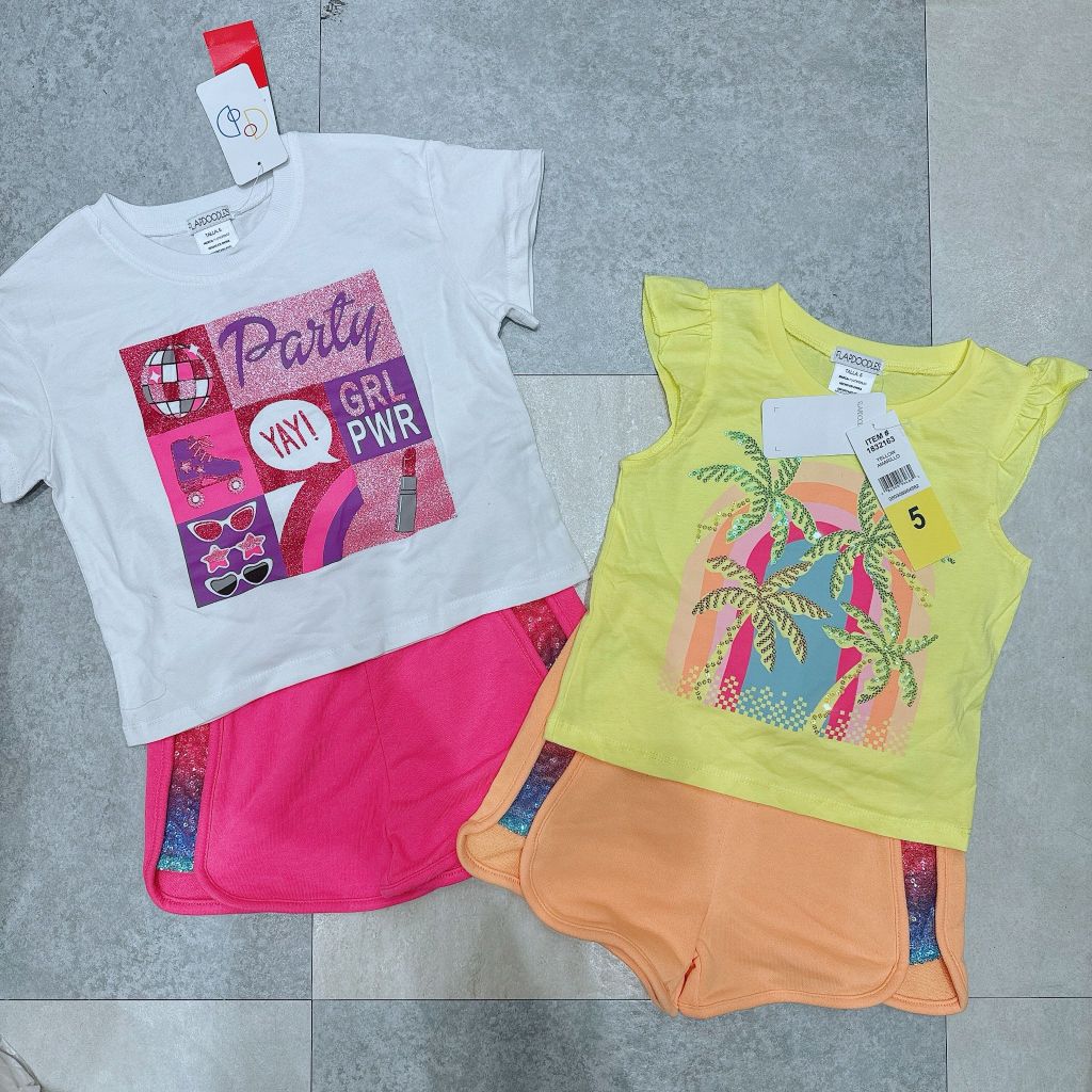 Bộ cotton Flapdoodles dư xịn 2 màu bé gái size 5y/6y/7y