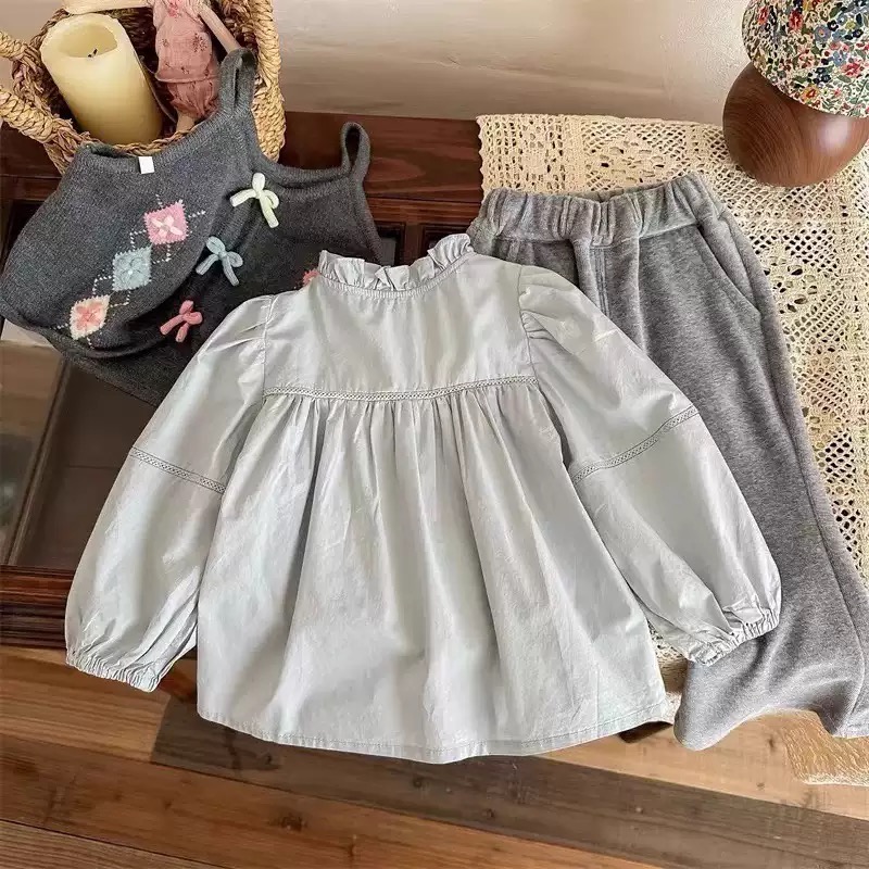 Set 3ct áo gile len + sơ mi xanh + quần loe size 90-130