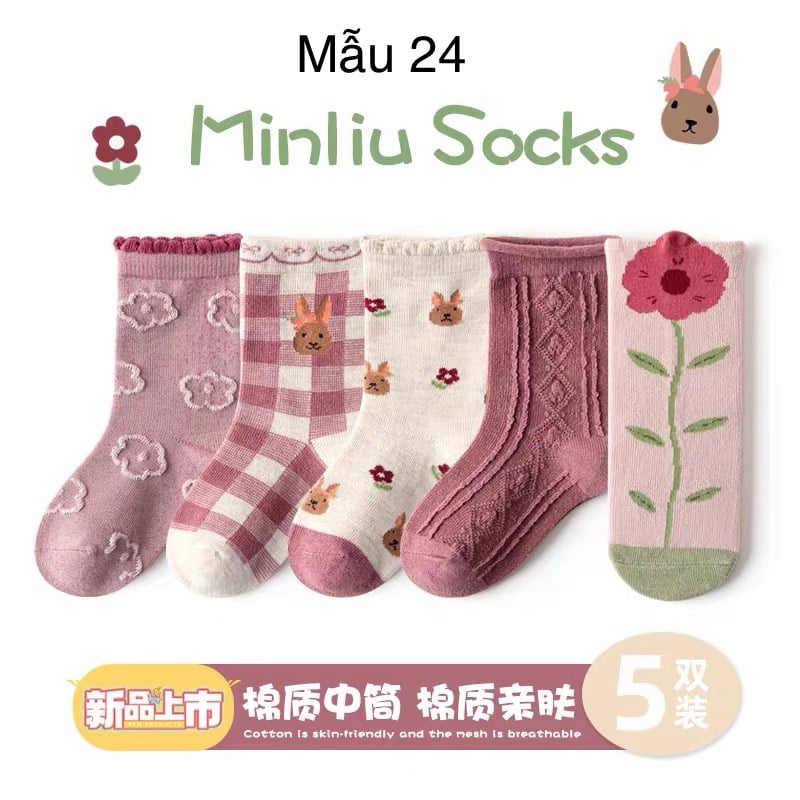 SH2511PK01 - Set 5 đôi tất Minliu Kidsocks dành cho trẻ em, chất liệu cotton+polyester+spandex, NSX Man Luu Textile Company Limited