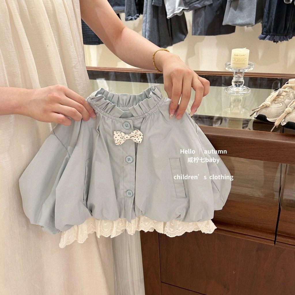 50817 - Áo khoác gió QC Roubao màu xanh đính nơ bé gái size 90-130