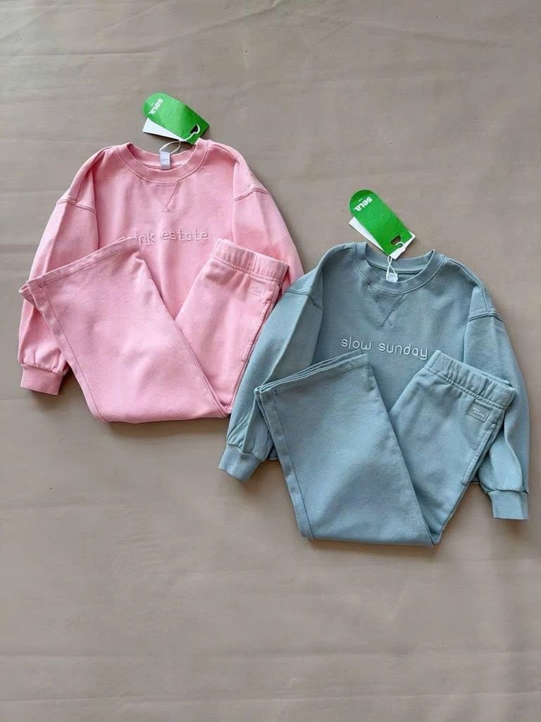 BBG17 - Bộ nỉ Sela 2 màu xanh/hồng bé gái size 92-140