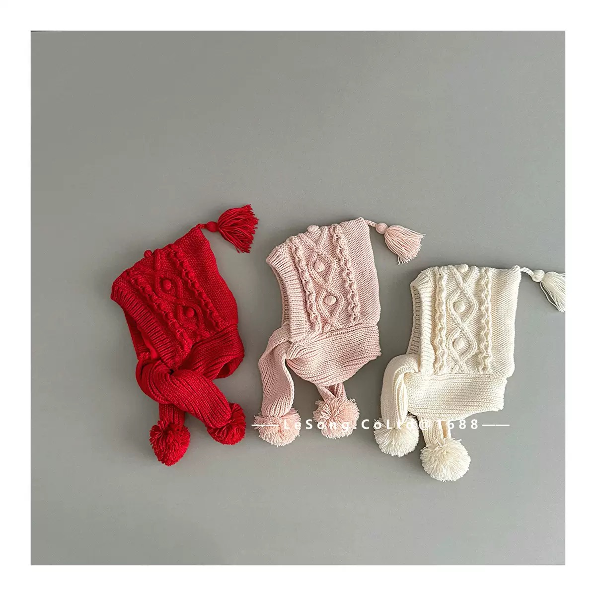 Mũ len vặn thừng liền khăn nhiều màu cho bé size 2-5y