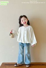 M5555 - Set Mia Kids áo thô trắng hoa nổi - quần jean xanh ống loe size 2 - 12y