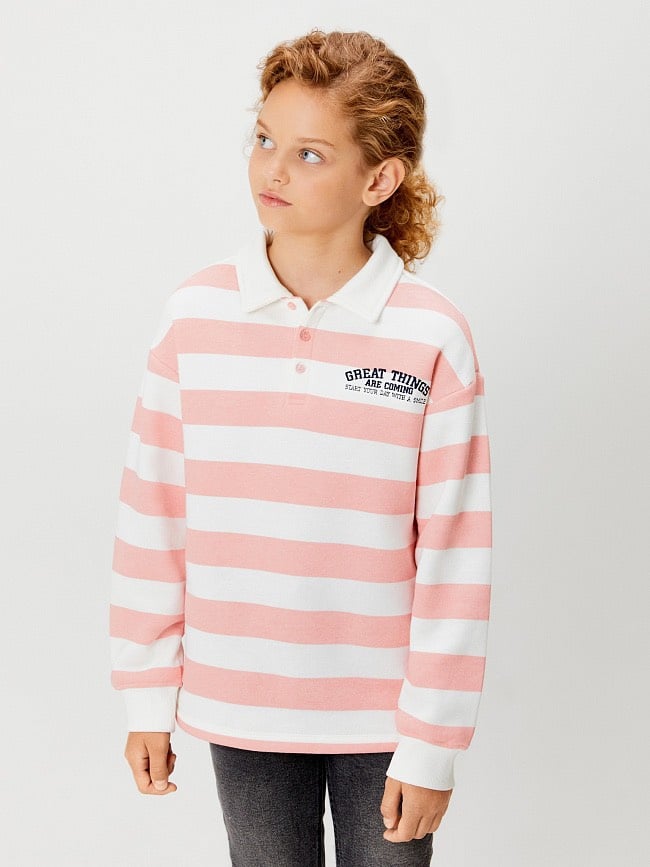 Áo nỉ bông polo 2 màu kẻ vàng trắng / kẻ hồng trắng size 98 - 158