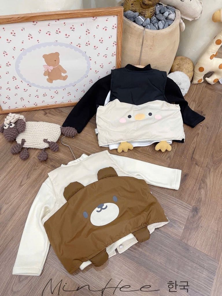 2517 - Áo khoác gile phao lông vũ 2 màu be/đen cho bé size 90-130