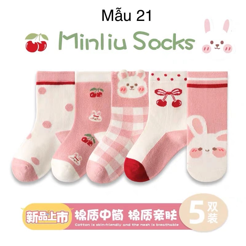 SH2511PK01 - Set 5 đôi tất Minliu Kidsocks dành cho trẻ em, chất liệu cotton+polyester+spandex, NSX Man Luu Textile Company Limited