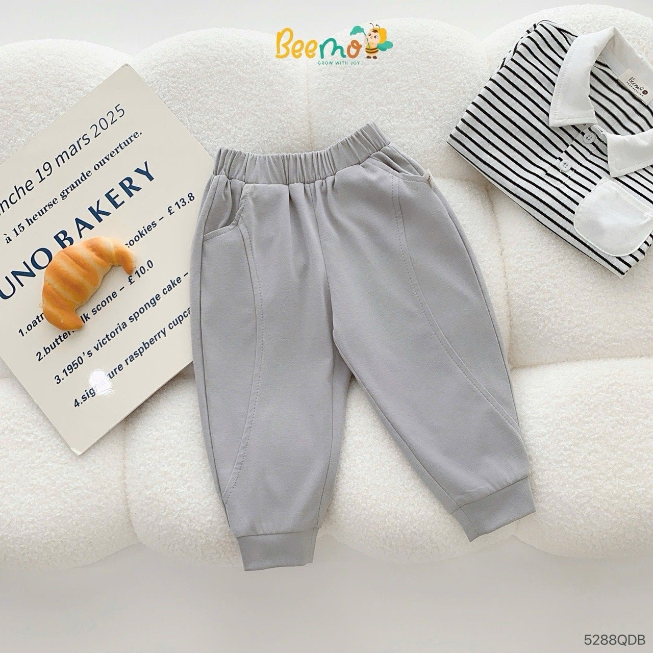 Quần cotton bo gấu Beemo đường viền cho bé size 1-6y