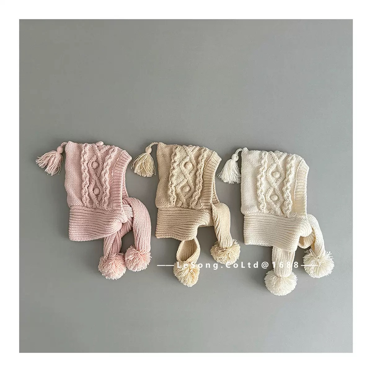 Mũ len vặn thừng liền khăn nhiều màu cho bé size 2-5y