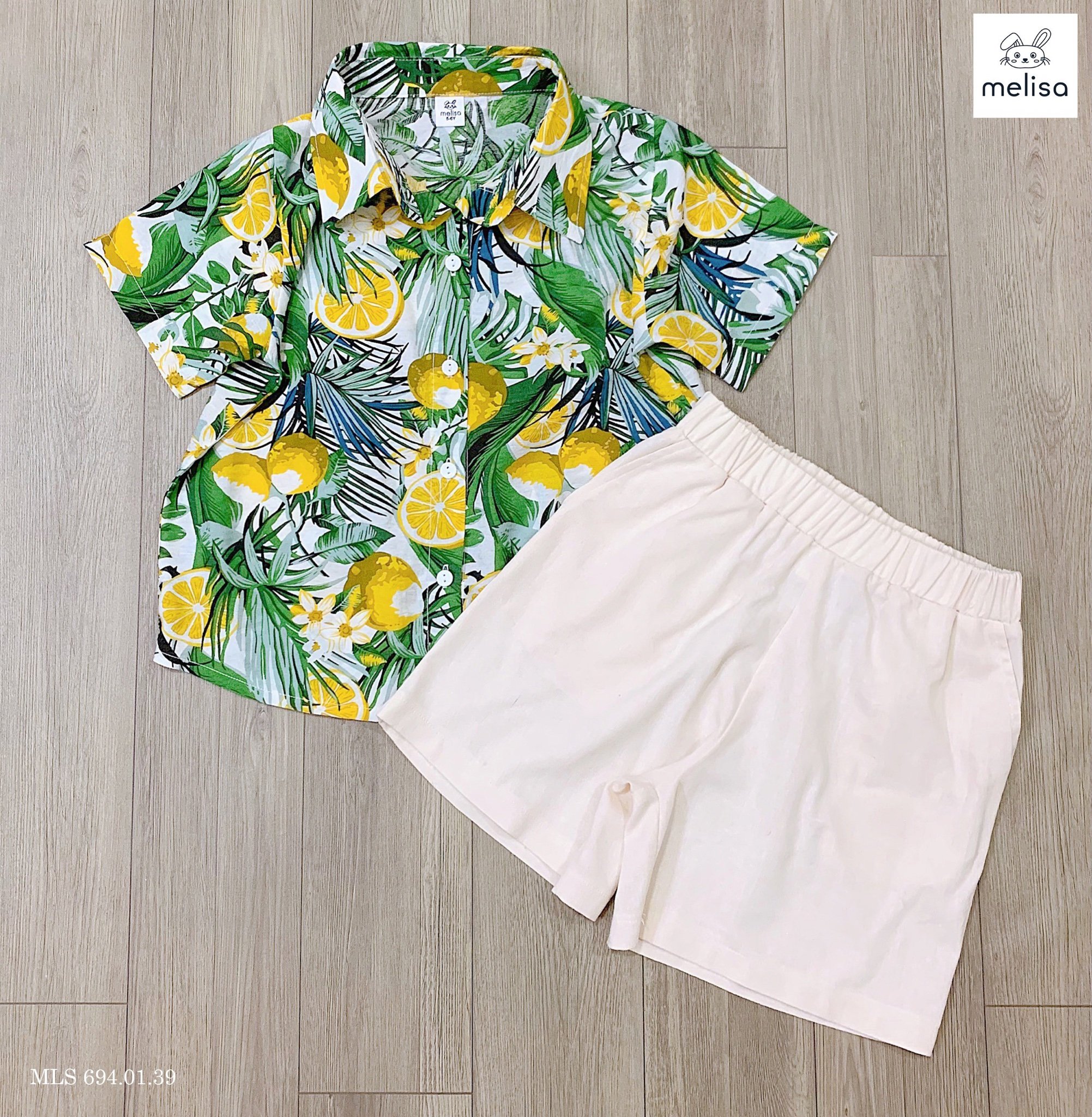Set bộ Melisa đũi áo sơ mi hình quả chanh hoa lá size 2 - 11y