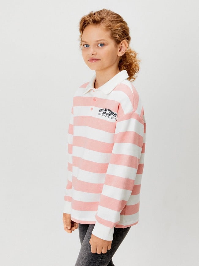 Áo nỉ bông polo 2 màu kẻ vàng trắng / kẻ hồng trắng size 98 - 158