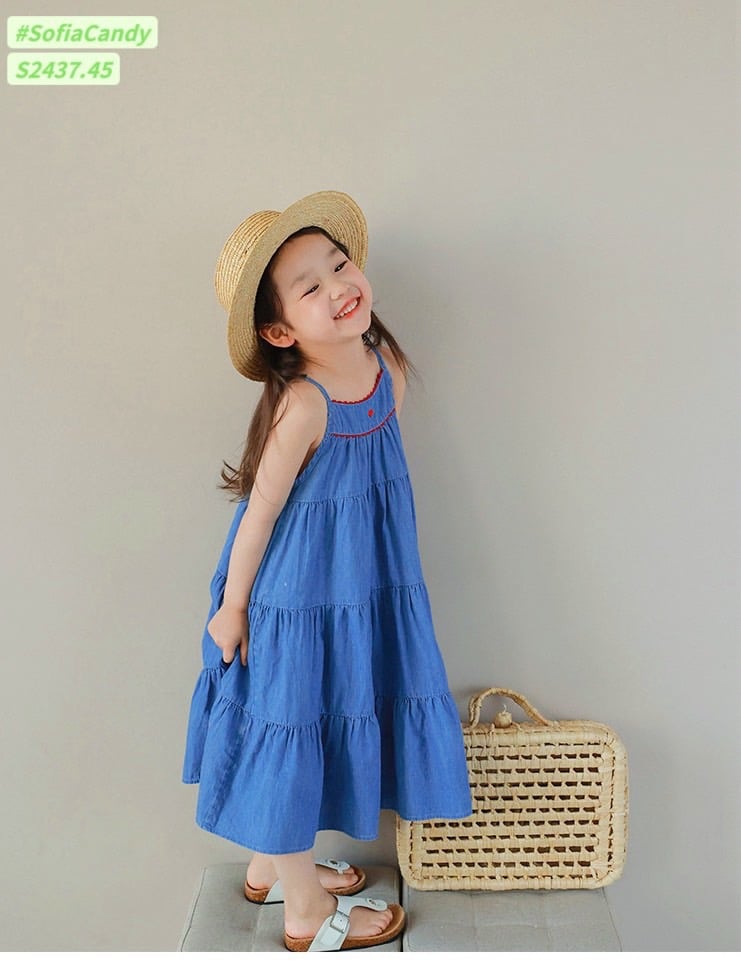 V00053 - Váy jean Sofia Candy 2 dây phối tầng BG size 1-10y
