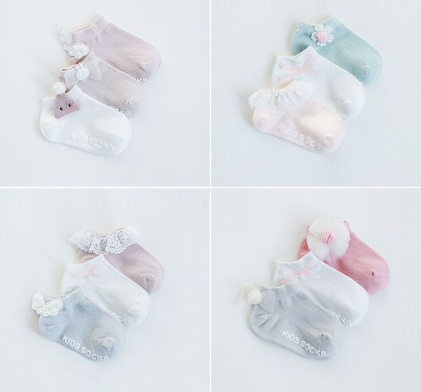 Set 3 tất nemo Baby cổ ngắn công chúa đính hoạ tiết