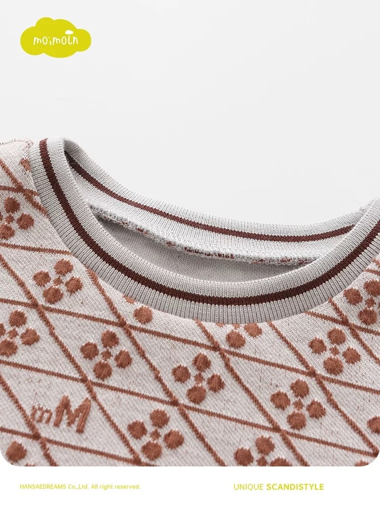 Bộ nỉ len quần lửng MM xuất Hàn họa tiết nâu cho bé size 100-130