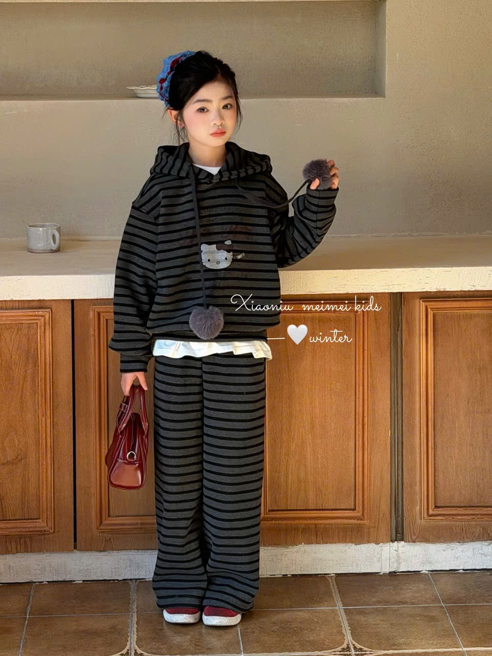 25603 - Bộ nỉ lót nỉ đại hàn QCCC áo hoodie kèm cục bông 3 màu cho bé size 120-160