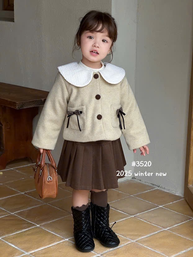 S3520 - Set 3ct QC dạ 2 màu hồng/be cho bé size 90-130