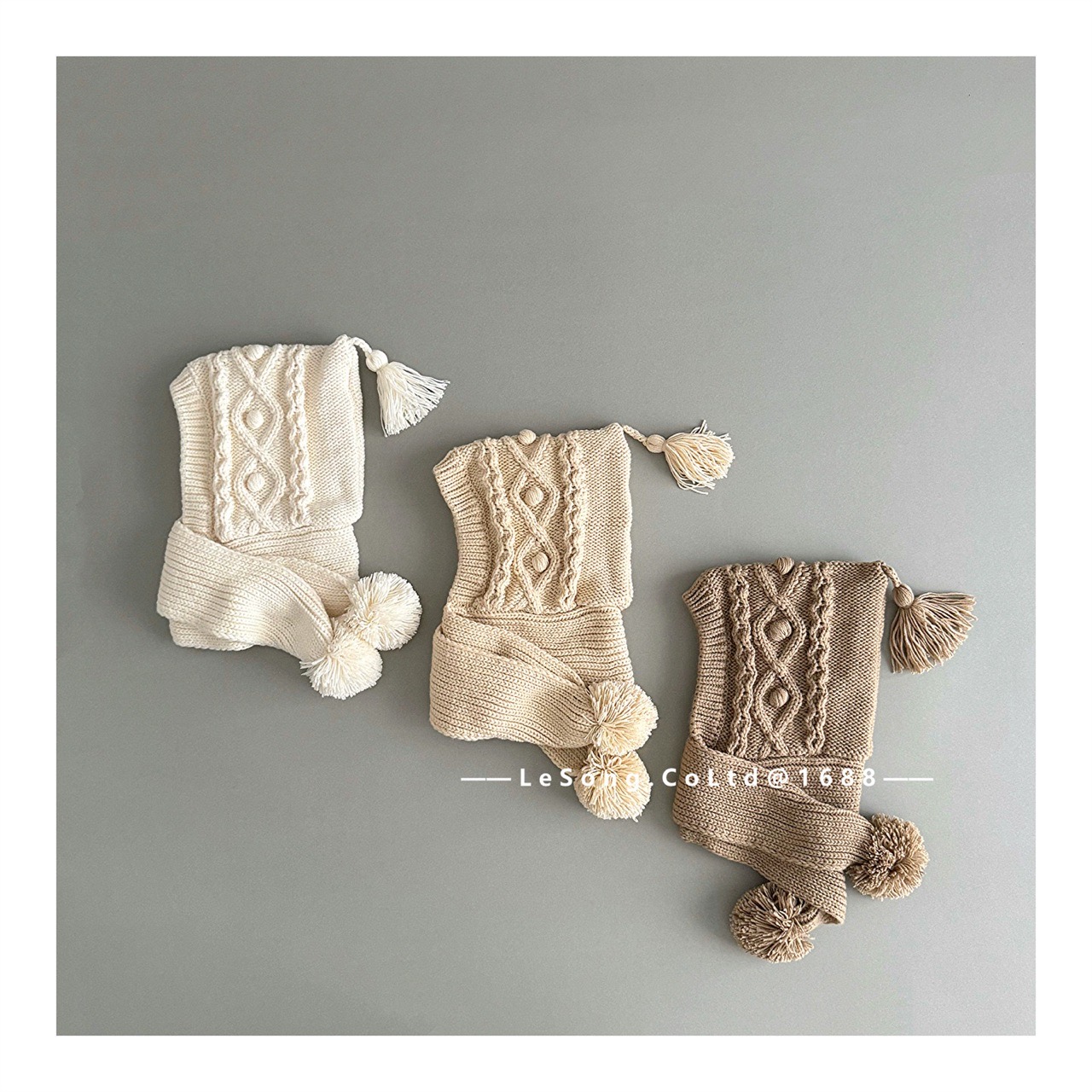 Mũ len vặn thừng liền khăn nhiều màu cho bé size 2-5y