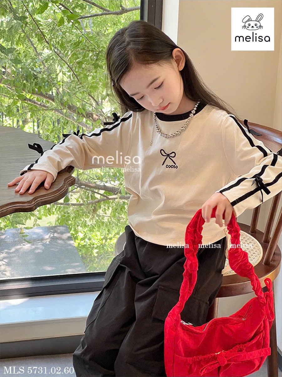 MLS 5731 - Set bộ Melisa áo cotton + quần kaki túi hộp bé gái size 2-12y