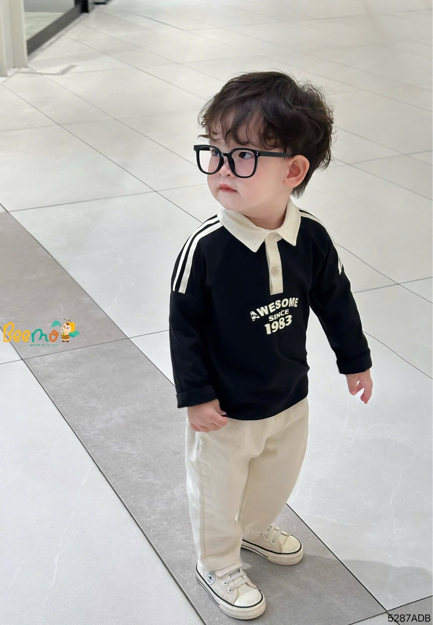 Áo polo cổ đức Beemo phối chữ Awesome 3 màu cho bé trai size 1-6y