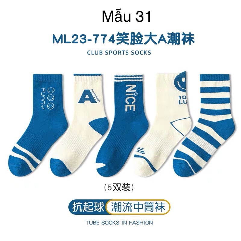 Set 5 tất Minliu Kids Socks nhiều hình Bé Trai size M - XXL ( 3 - 15y )
