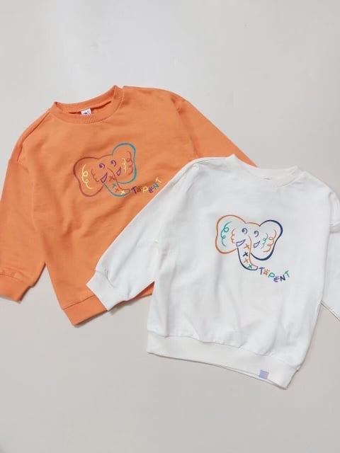 Áo nỉ da cá Molli Melli hình voi 2 màu kem / cam 90 - 130