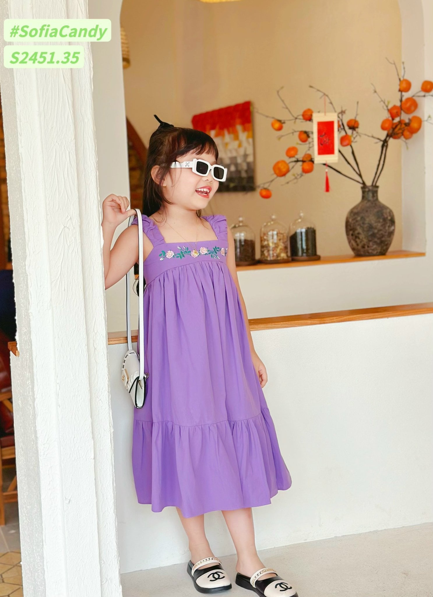 Váy thô Sofia Candy hai dây thêu hoa ngực nhiều màu size 1-10y