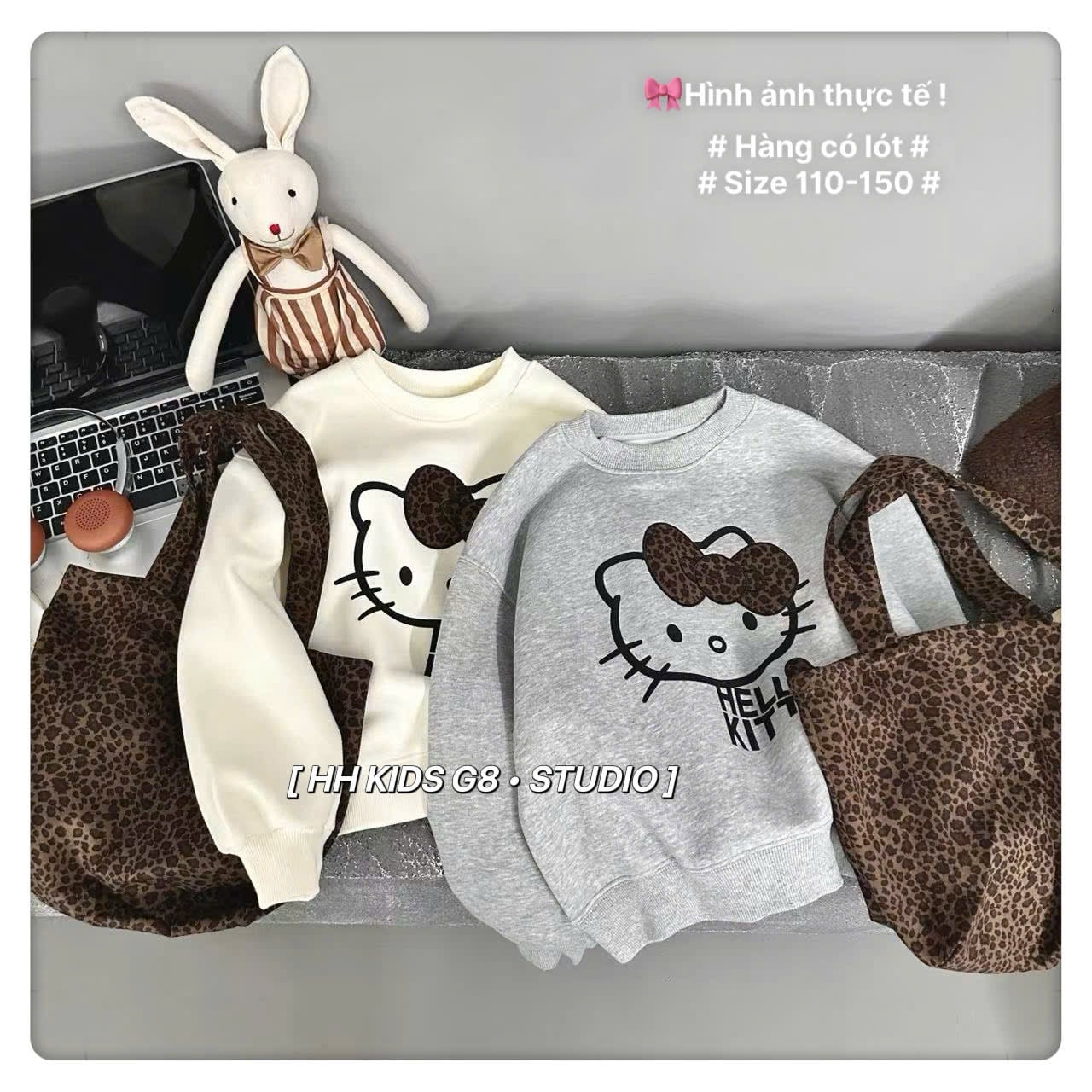 25826 - Áo nỉ Hello Kitty kèm túi cho bé size 110-150