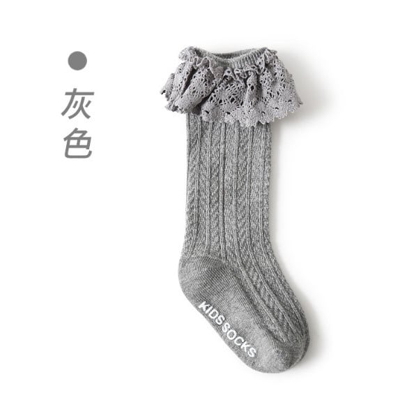 Tất len Mumudora cao tới gối viền ren 5 màu trơn