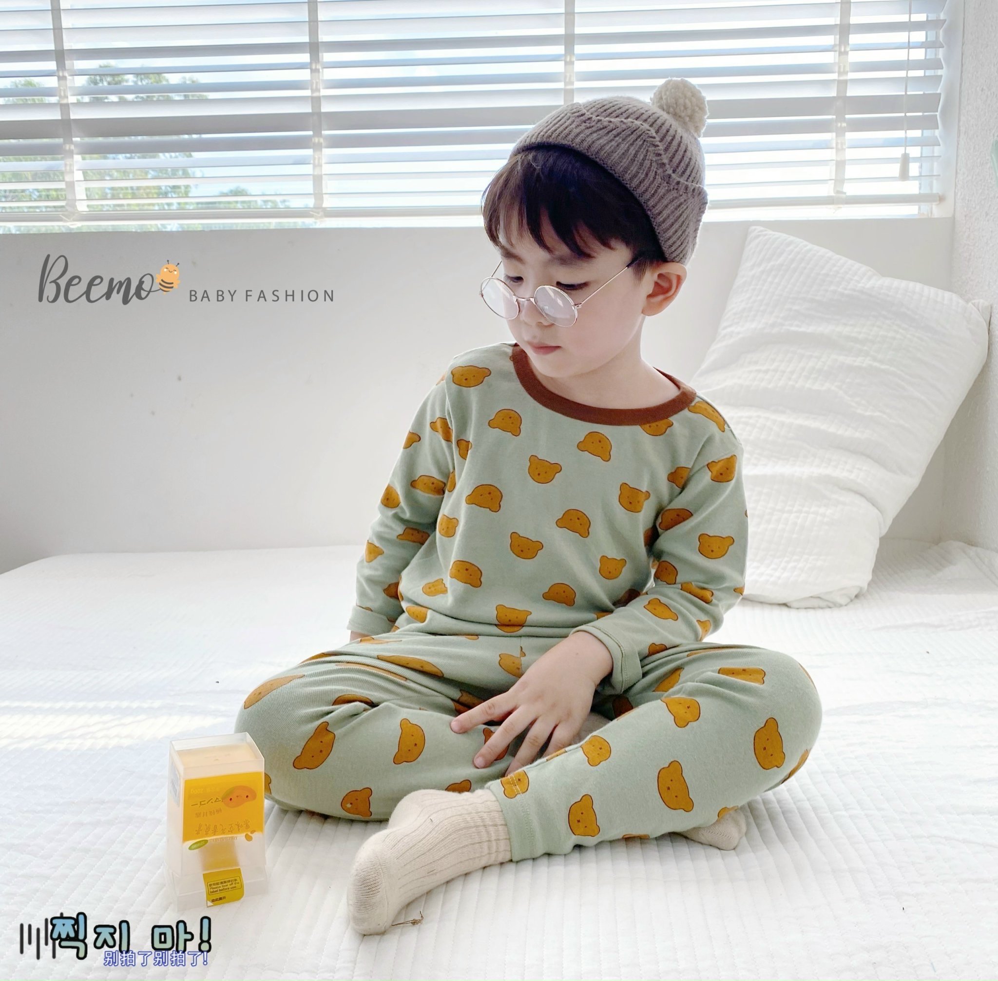 Bộ cotton Beemo hình mặt gấu in tràn 3 màu size 80 - 130