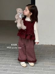 S3508 - Set 3ct gile dạ đỏ + áo len + quần dạ bé gái size 90-160