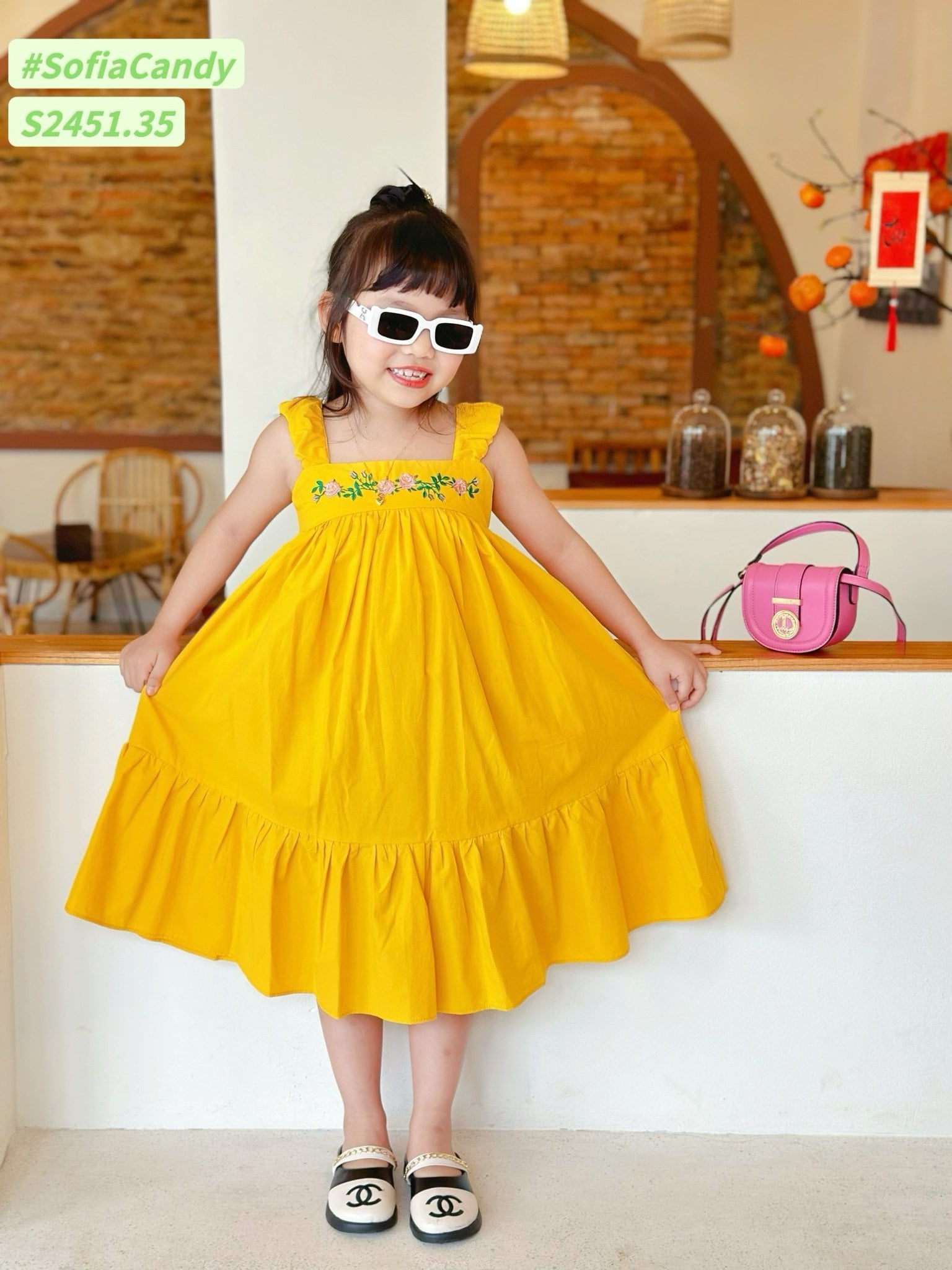 Váy thô Sofia Candy hai dây thêu hoa ngực nhiều màu size 1-10y