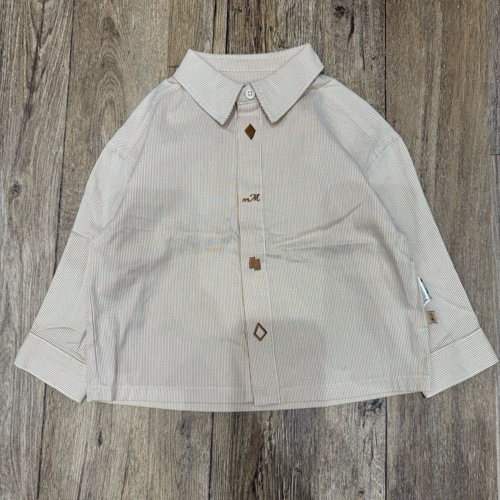 Áo sơ mi MM xuất Hàn kẻ sọc nâu be cho bé trai size 100-120