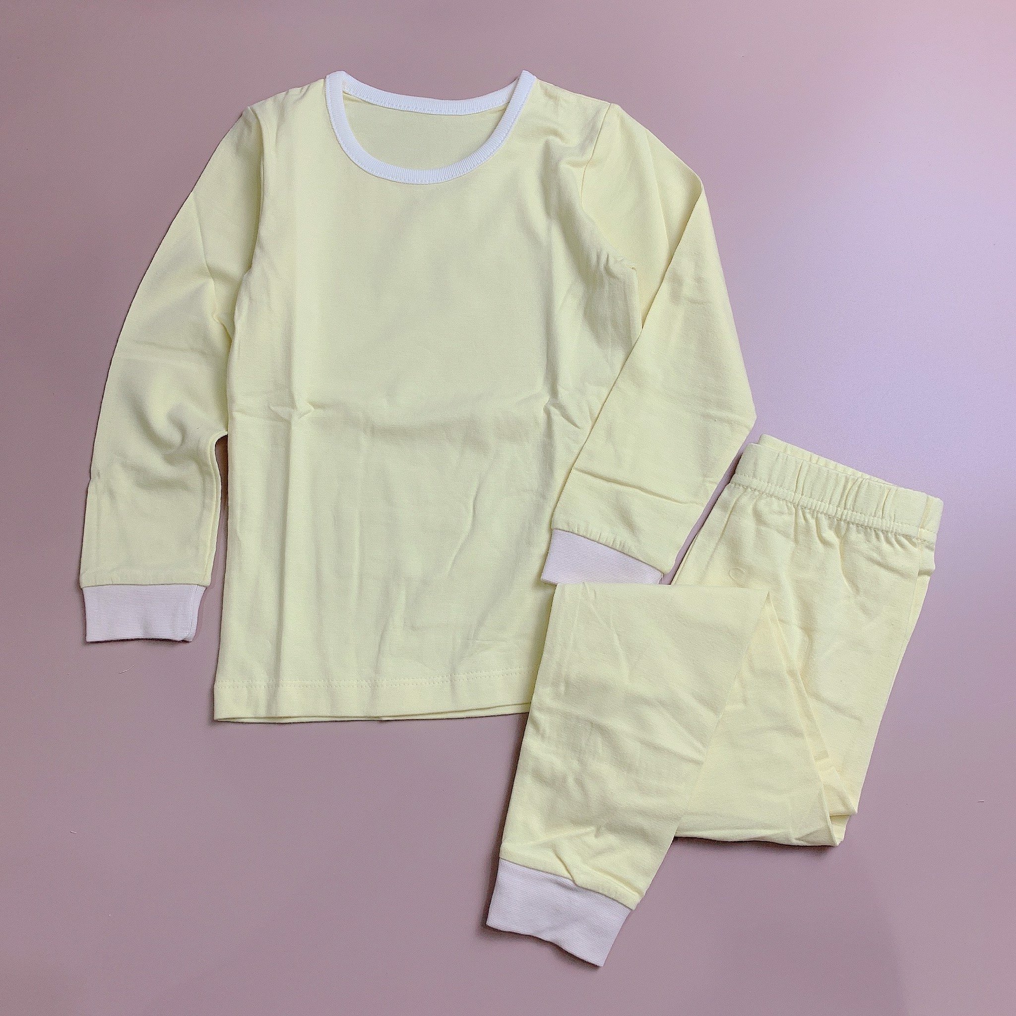 Bộ cotton xuất Hàn Moimoln / Agabang - màu vàng trơn viền cổ trắng