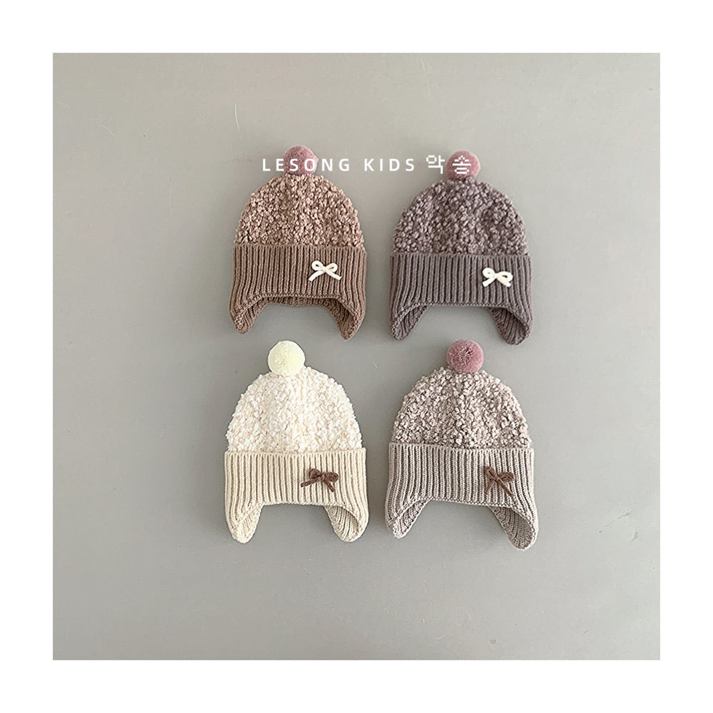 Mũ len trùm tai đính nơ nhiều màu cho bé size 1-4y