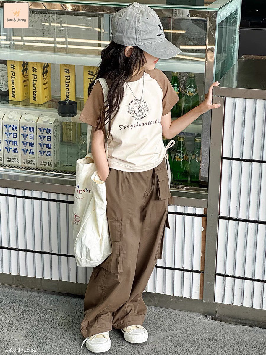 Bộ Jam & Jenny áo tay phối nâu quần nâu size 3-12y