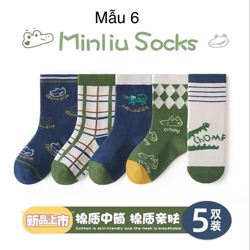 Set 5 tất Minliu Kids Socks nhiều hình Bé Trai size S - XL ( 2 - 12y )