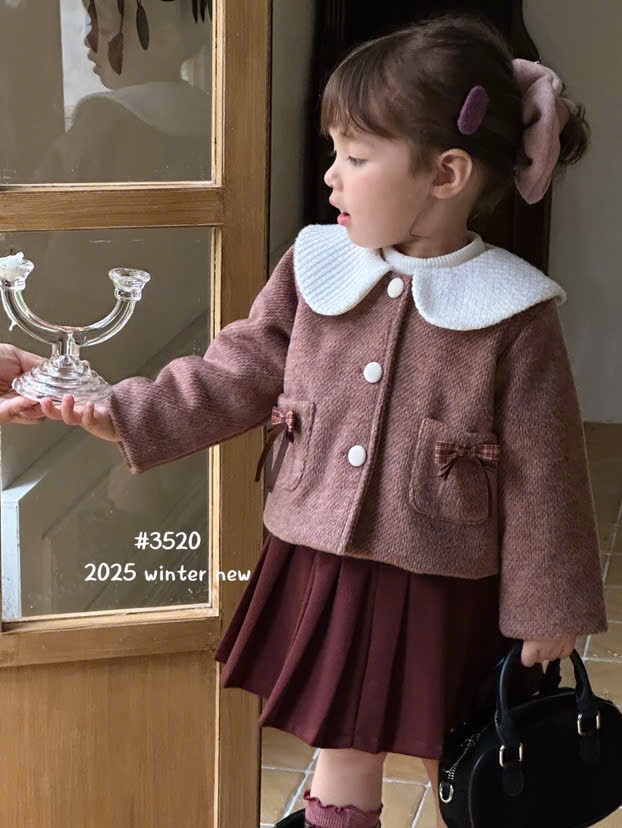 S3520 - Set 3ct QC dạ 2 màu hồng/be cho bé size 90-130