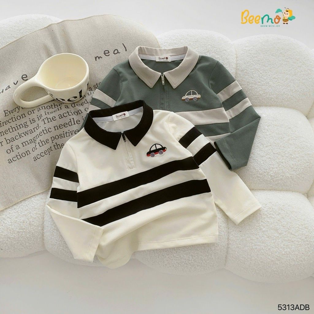 Áo polo cổ đức Beemo thêu ô tô 2 màu cho bé trai size 1-6y