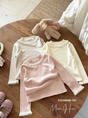 X3259 - Áo thun tăm cổ 3p viền bèo 2 màu kem/be bé gái size 90-130